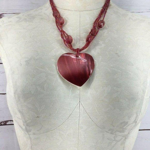 Costume Jewelry Beaded Valentines Day Heart‎ Necklace Shell Bead - Picture 1 of 7